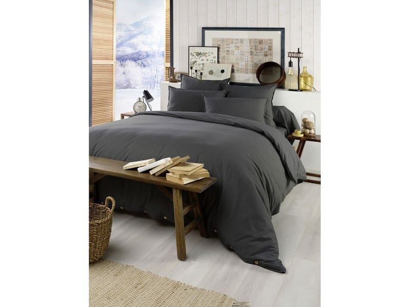  Housse de couette flanelle  coton 200x200 candice gris orage  - Conforama C