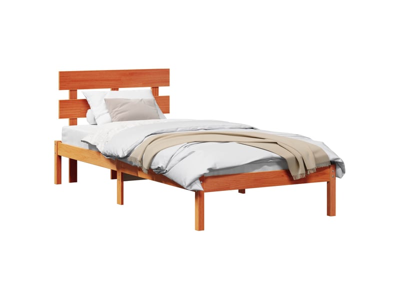 Lit simple- lit adulte - cadre de lit marron 90 x 190 cm bois de pin massif - Conforama A