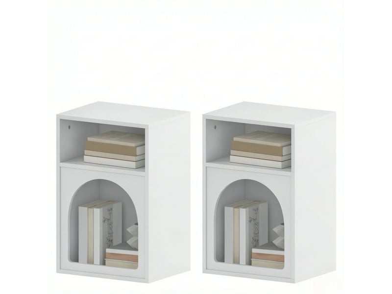  Lot de 2 tables de chevet en mdf 40x30x60 cm – blanc – 2 niches ouvertes au design arche moderne  - Conforama A