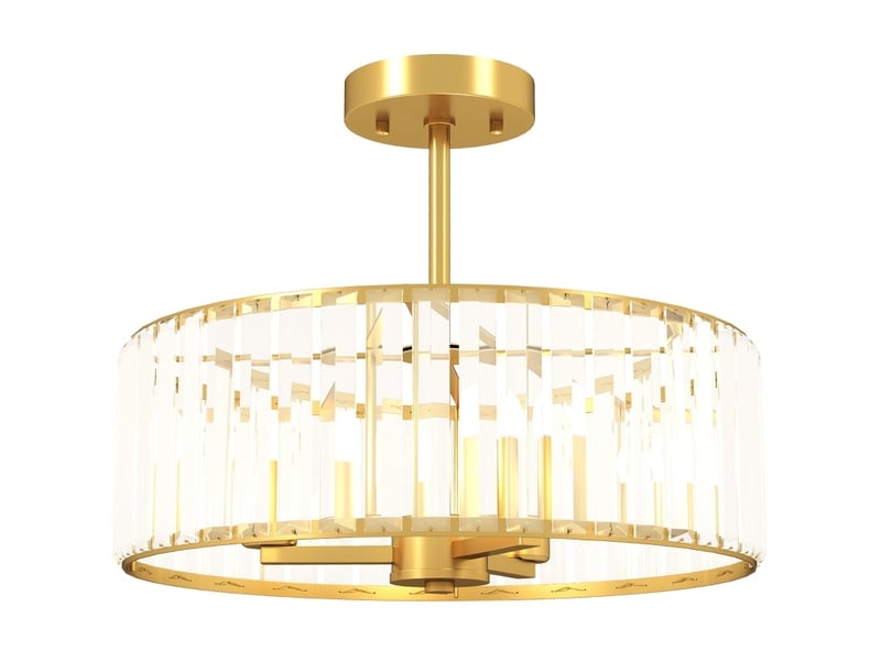  Plafonnier 39x39x32 cm à écran en cristal métal doré  - Conforama A