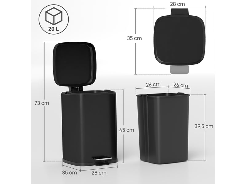  Poubelle de cuisine 20l - poubelle à pédale acier inox noir  - Conforama C
