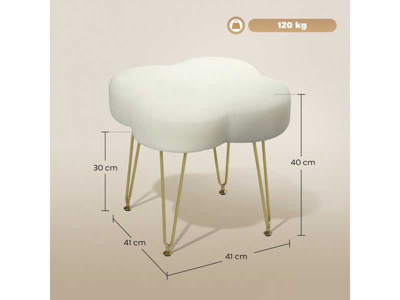  Tabouret, pouf en forme de trèfle, revêtement en tissu, pieds en acier, blanc crème 838-549V00CW - Conforama C