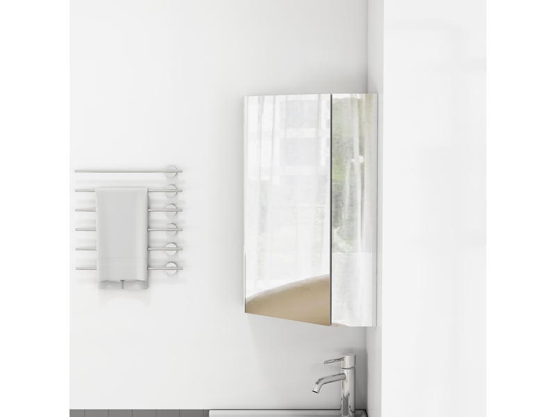  Meuble de salle de bain - 32.5x32.5x55.6 cm - meuble d'angle miroir suspendu prémonté avec 3 faces miroir &amp; soft-close - blanc  - Conforama C