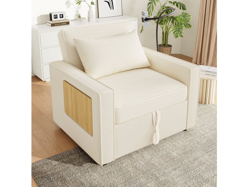  Fauteuil convertible modenvie 1 place avec usb type-c et support téléphone velours côtelé beige  - Conforama D