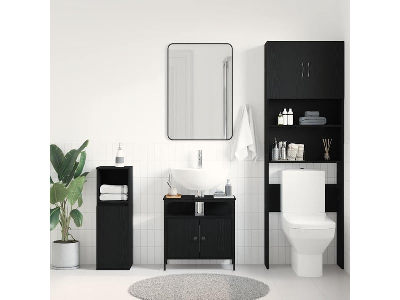  Armoire lavabo salle de bain, meuble de rangement chêne noir 60x30x60 cm  - Conforama C