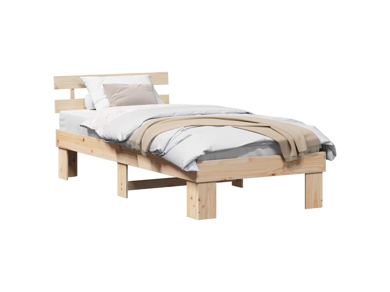  Lit simple- lit adulte -  cadre de lit avec tête de lit naturel 90 x 190 cm pin massif  - Conforama A