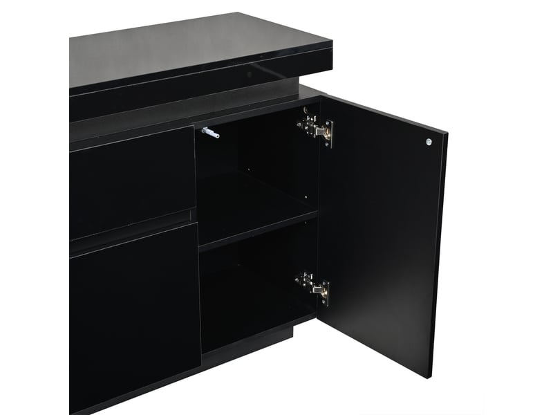 Buffet bas noir à led – 2 tiroirs, 4 portes – 140 x 35 x 72,5 cm - Conforama E
