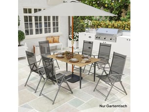 Table de jardin 150 x 90 x 73 cm marron en métal, 6 personnes avec trou pour parasol résistant aux intempéries