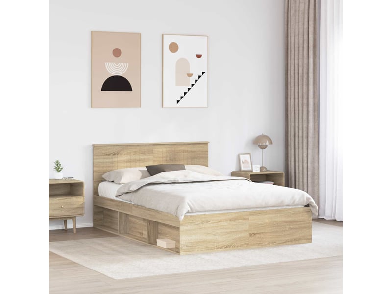  Lit double- lit adulte -  cadre de lit avec tête de lit sonoma 140 x 190 cm pin massif  - Conforama B