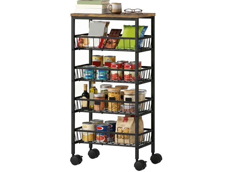  Desserte 40x24x81,5 cm 4 paniers coulissants mdf marron rustique et noir  - Conforama A