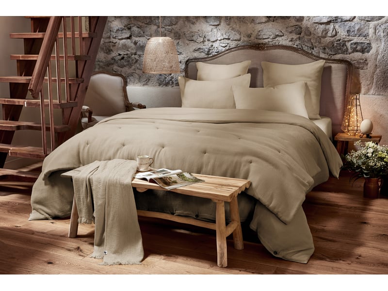  Housse de couette 260 x 240 cm 100% coton nid d’abeille uni olya ficelle 15062 - Conforama C