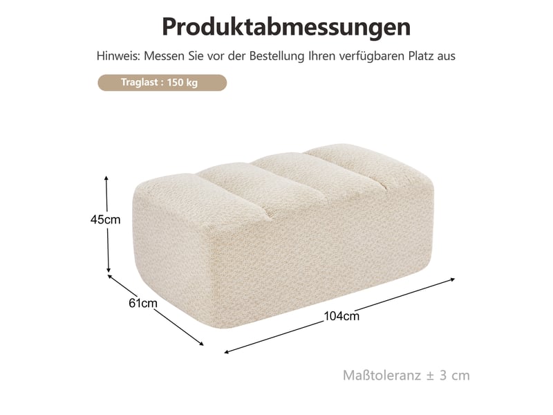  Pouf brravo en tissu polaire texturé, beige blanc, siège d’appoint confortable  - Conforama C