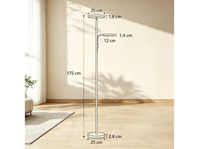  Lampadaire led,25x25x175 cm,meulva,42 w éclairage réglable,métal et pc,noir  - Conforama C