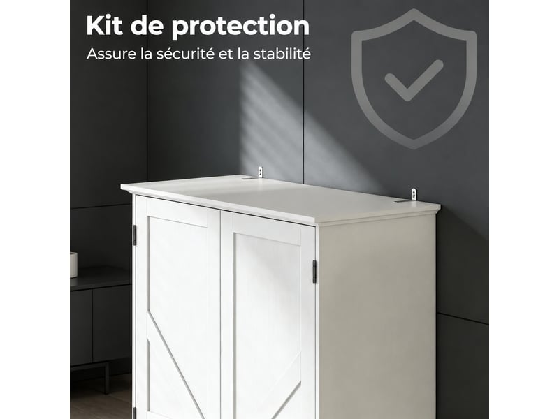 Meuble de cuisine blanc, buffet de cuisine haut avec 2 portes et 2 tiroirs, 80 cm - Conforama E