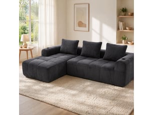 Canapé modulable 253x158x61 cm en cord avec poche latérale, porte-gobelet et 3 coussins gris foncé