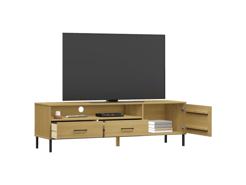  Meuble tv - banc tv - meuble de rangement avec pieds en métal marron bois de pin massif oslo  - Conforama C