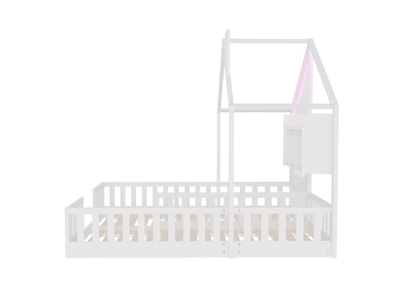  Lit simple enfant 90 x 200 cm, éclairage led, barrières de sécurité et étagères de rangement, sommier à lattes inclus, blanc  - Conforama E