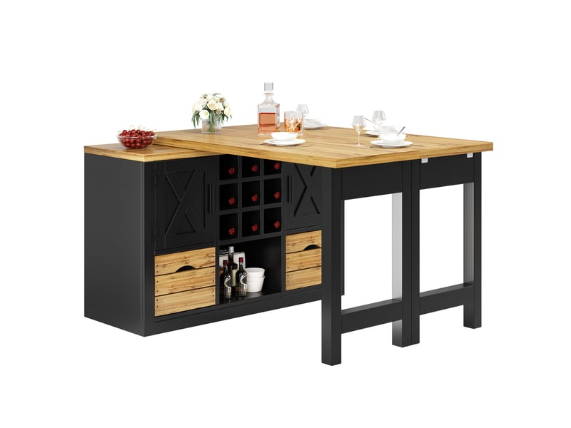  Buffet de cuisine modenvie extensible 120-197 x 40 x 72 cm pivotant 360° mdf noir  - Conforama A