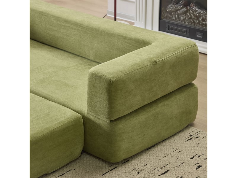 Canapé modulable chenille vert 201x75cm - canapé lit multifonction avec housse amovible pour studio et bureau - Conforama R