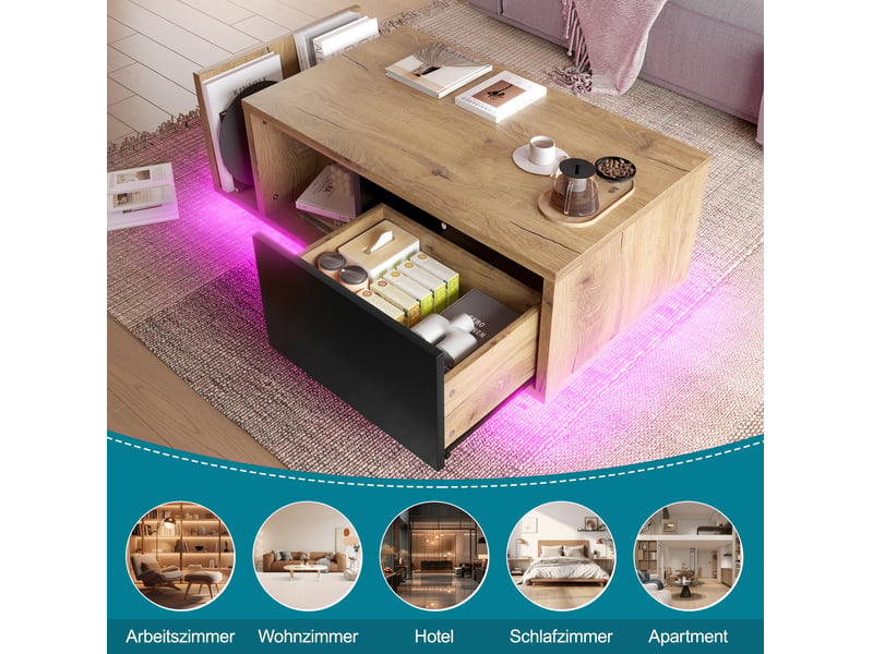  Buffet 99,5x53x38 cm rétro led en bois et métal naturel  - Conforama D