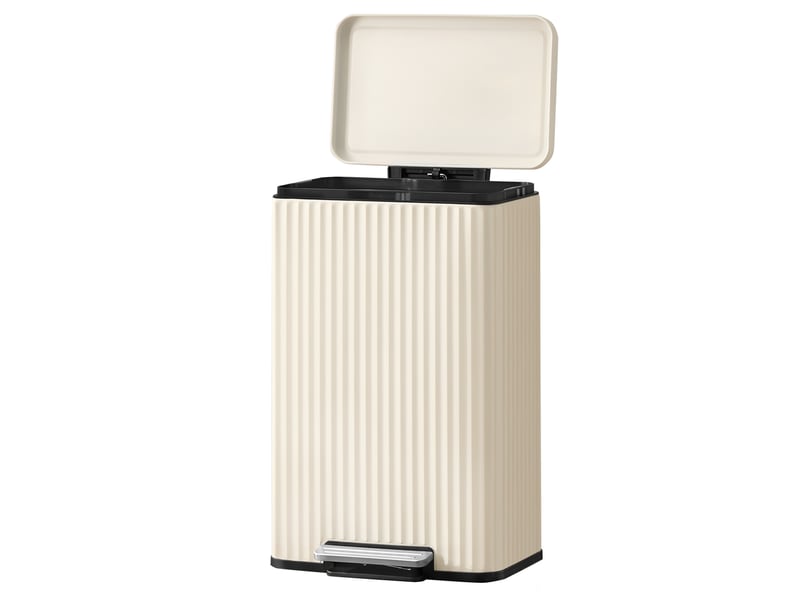 Poubelle de cuisine à pédale, en acier, avec couvercle, seau intérieur amovible, fermeture douce, 50 l, crème - Conforama A