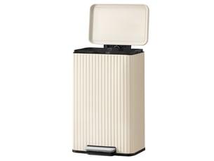 Poubelle de cuisine à pédale, en acier, avec couvercle, seau intérieur amovible, fermeture douce, 50 l, crème