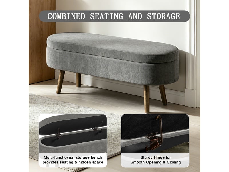  Banc coffre avec rangement 20 l en tissu chenille gris foncé 110x40x42 cm W3358P451516 - Conforama E