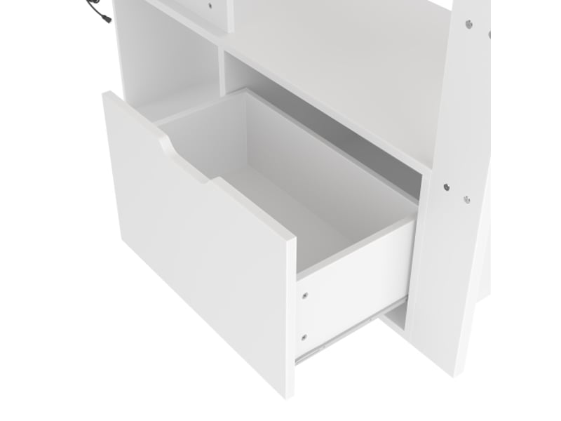  Lit mezzanine 90x200 cm blanc - bureau gamer intégré, led, tiroirs et étagères, sans matelas  - Conforama E