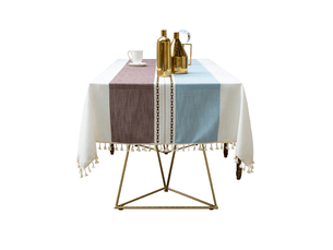 Nappe de table lavable en coton et lin pampilles 140x260cm