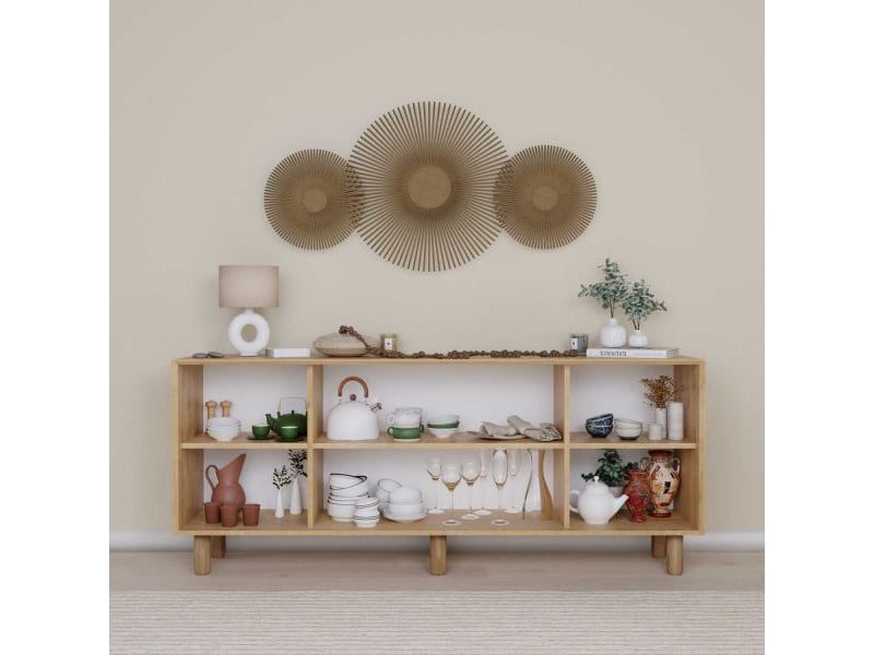  Buffet 4 portes en aggloméré bohemian noyer avec cannage (2 portes)  - Conforama D