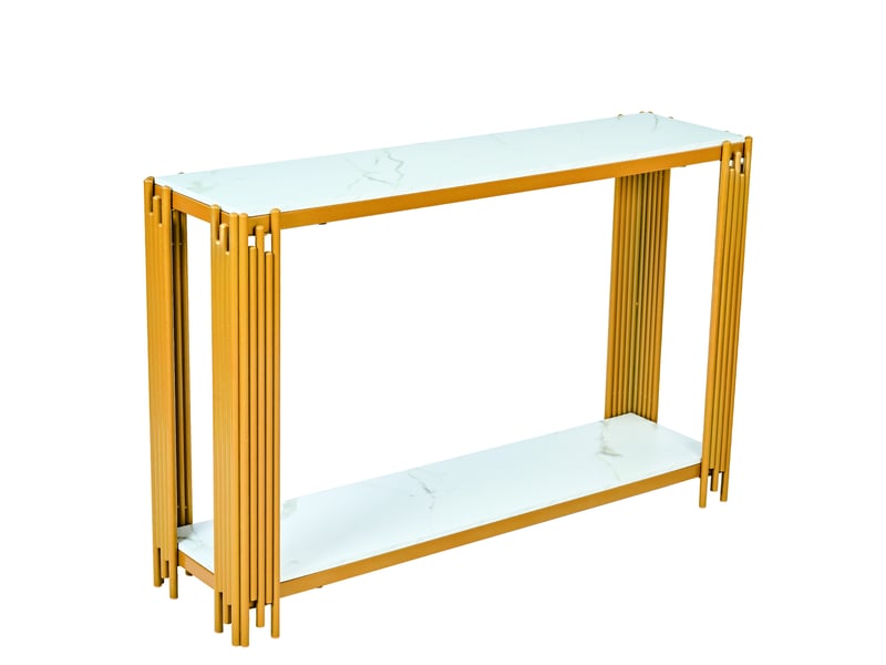  Table console à 2 niveaux effet marbre, cadre en métal doré, 123,5 x 33,5 x 80 cm  - Conforama A