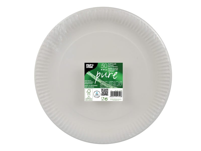  Papstar assiettes en cartonassiettes jetables blanc, rond (50 pièces) en 100% carton de fibres vierges diamètre 29 cm, certifié fsc, qualité alimentaire, # 11740  - Conforama A