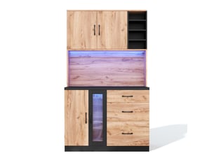 Buffet de cuisine 180x105x40 cm, haute armoire rangement avec tiroirs, étagères modulables, plan de travail noir et prises usb pour organisation optimale.