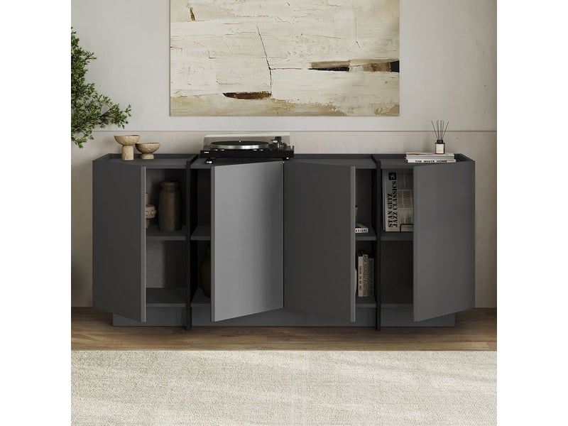  Buffet de salon 4 portes avec étagères et fermeture douce dorma - anthracite  - Conforama B