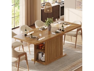 Table à manger extensible 120-160x80x76cm avec rangement caché, plateau rabattable et façades rainurées, effet bois brun foncé