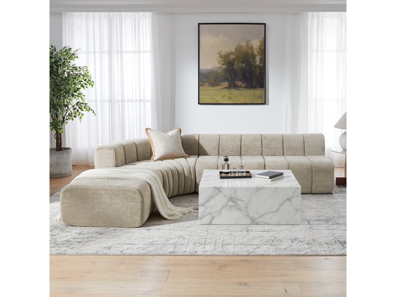  Canapé d’angle modulable 4 places marron, modules combinables avec poufs multifonctions  - Conforama B