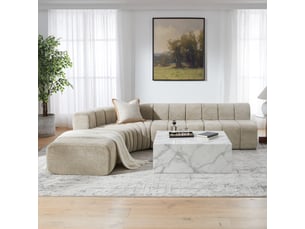 Canapé d’angle modulable 4 places marron, modules combinables avec poufs multifonctions