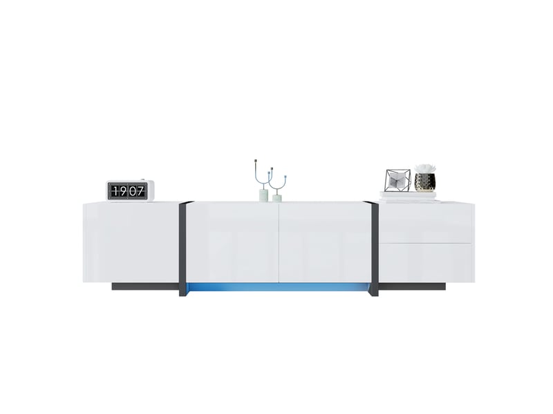  Meuble tv blanc, 1 tiroir, 3 portes, rangement, gestion des câbles, design moderne, structure robuste - 170x30x39cm - salon  - Conforama A