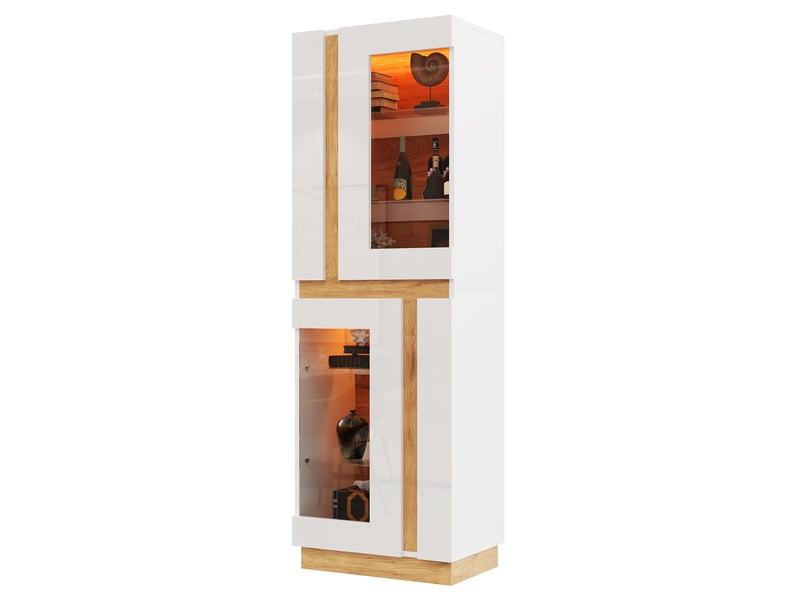  Vitrine 60x40x180 cm blanche et naturelle avec led, 2 portes vitrées  - Conforama A