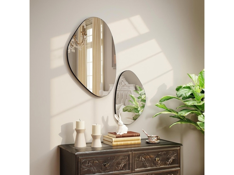  Lot de 2 miroirs muraux 70x46 cm et 49,5x31 cm forme galet métal noir  - Conforama C