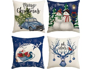 Housses de coussin de noël décoratives, 45 x 45 cm, lot de 4, pour canapé et chambre à coucher, bleu