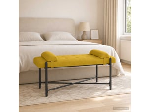 Banc chambre, banc de lit capitonné à boutons avec coussins jaune 110x40x46 cm