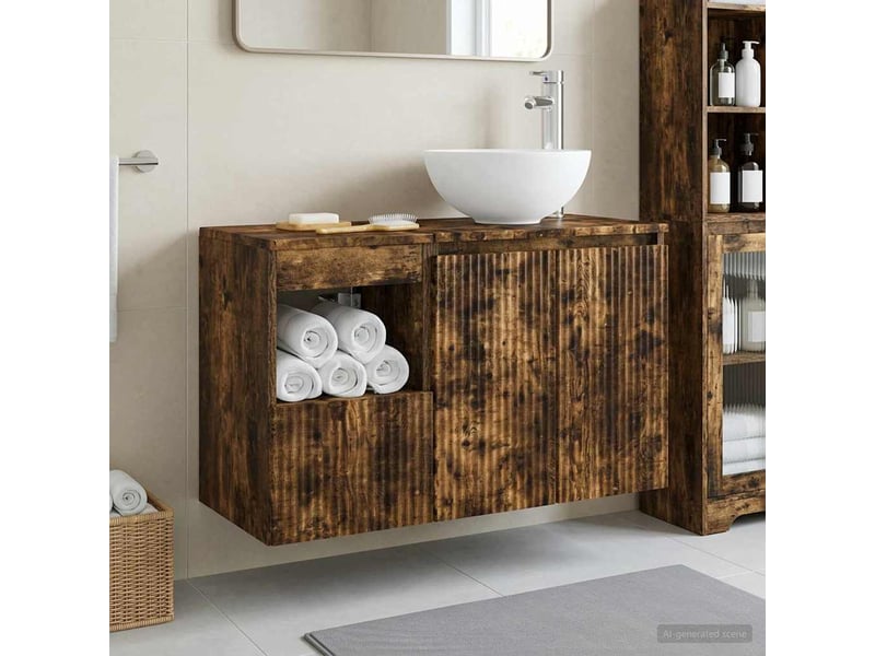 Ensemble de mobilier de salle de bain 2 pc chêne fumé cf64085 - Conforama B