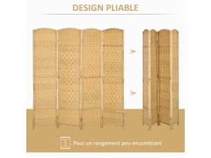Paravent intérieur en bois 4 panneaux séparateur de pièce pliable pour salon chambre bois naturel 180 x 180 cm