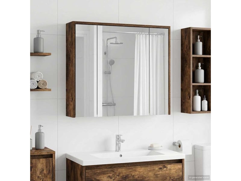 Armoire miroir salle de bain, meuble de rangement chêne fumé 73.5x16x62.5 cm shl1355 - Conforama D