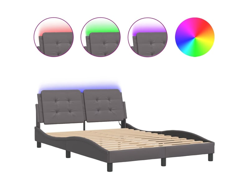  Lit double- lit adulte -  cadre de lit avec led sans matelas zadar gris 140x200 cm  - Conforama A