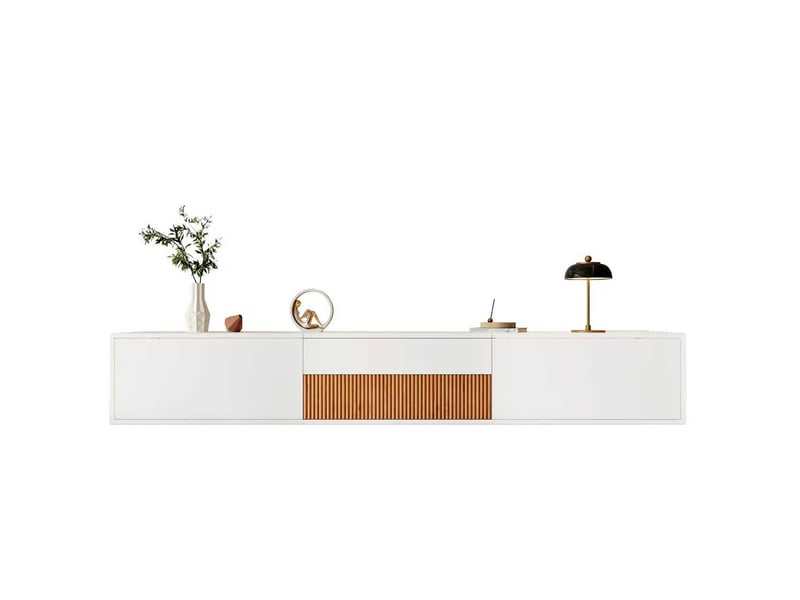  Meuble tv 180 x 34 x 30 cm blanc, plateau coulissant pour vidéoprojecteur  - Conforama A