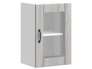 Meuble de rangement, armoire murale de cuisine avec porte en verre lucca sonoma gris