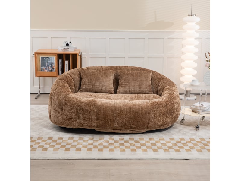 Canapé pouf 2 places modenvie en chenille café 150 x 95 x 63 cm - Conforama D