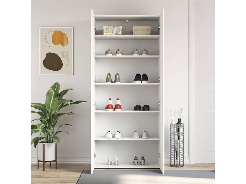 Meuble à chaussure, cabinet à chaussures 80x35.5x180 cm bois d'ingénierie blanc - Conforama D